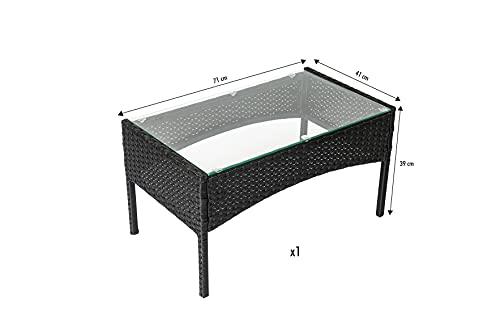 Straame 4PC Rattan Garden Furniture Set with Table, Double Seated Sofa and 2 Cushion Chairs, Outdoors Rattan Set, Weather Resistant, Comfortable Stylish Pool Side, Patio Lounger Set (Black)