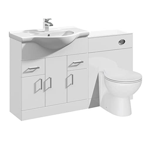 VeeBath Linx White Bathroom Furniture Combination Set with Vanity Basin Cabinet WC Toilet Unit Pan Cistern Pack (1250mm)