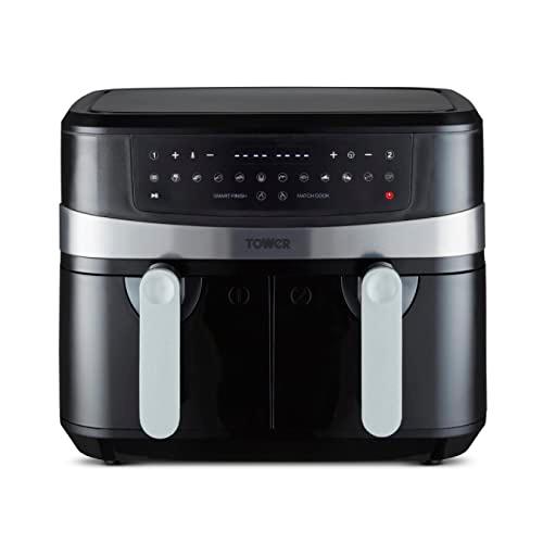 Tower T17088 Vortx 9L Duo Basket Air Fryer with Smart Finish, 2600W Power, Black