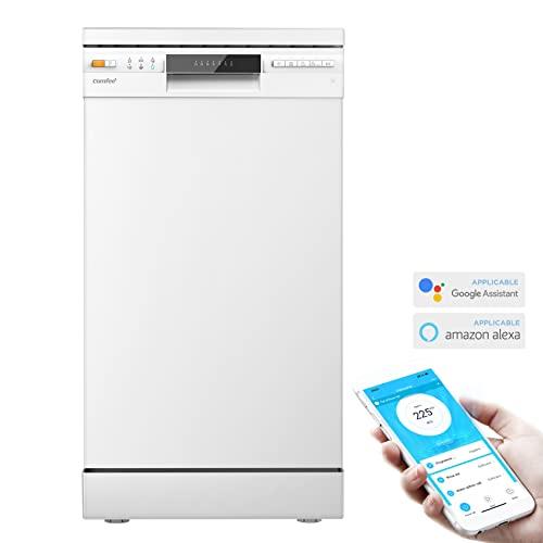 COMFEE' Slimline Freestanding Dishwasher FD934B-W with 9 place settings, Cloud Wash, Delay Start, Half Load Function, Flexible Racks - White