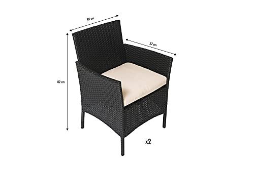 Straame 4PC Rattan Garden Furniture Set with Table, Double Seated Sofa and 2 Cushion Chairs, Outdoors Rattan Set, Weather Resistant, Comfortable Stylish Pool Side, Patio Lounger Set (Black)