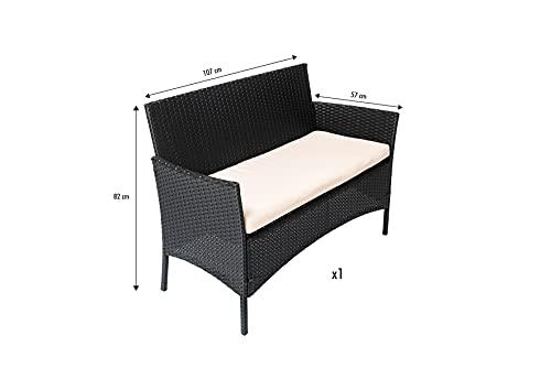 Straame 4PC Rattan Garden Furniture Set with Table, Double Seated Sofa and 2 Cushion Chairs, Outdoors Rattan Set, Weather Resistant, Comfortable Stylish Pool Side, Patio Lounger Set (Black)