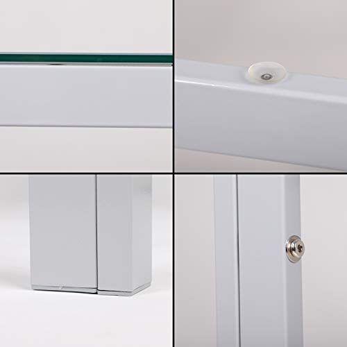 Jooli Glass Table and Chairs Set 4, 75cm Square Table with 4 Faux Leather High Back Chairs Modern Dining Room Sets for Home Kitchen Office, Grey