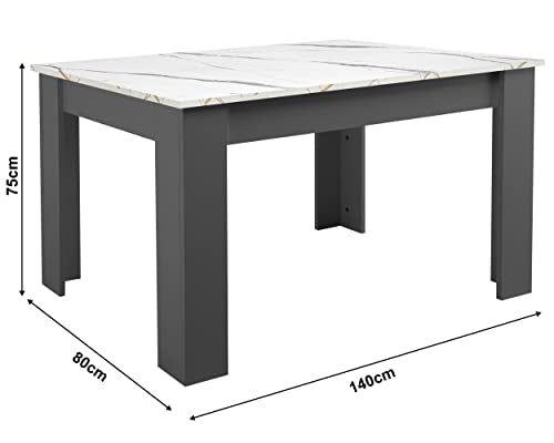 Table and Chairs Set 6, Dining Table Set, Pu Leather Dining Room Chairs and 17mm Thick Table Top 140 x 80 cm Long Wooden Dining Table Modern Design Dining Table Set For Home Kitchen Furniture