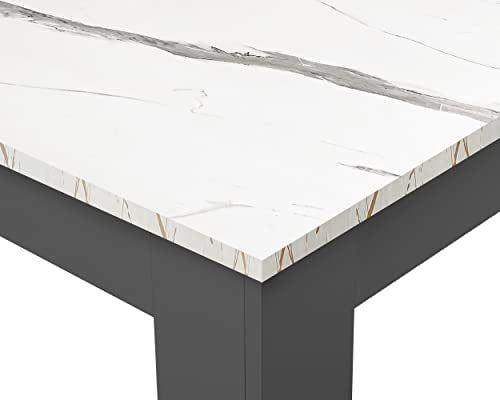 Table and Chairs Set 6, Dining Table Set, Pu Leather Dining Room Chairs and 17mm Thick Table Top 140 x 80 cm Long Wooden Dining Table Modern Design Dining Table Set For Home Kitchen Furniture