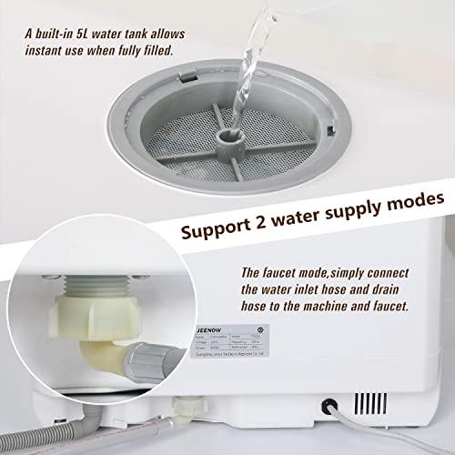 eklipt Mini Table Top Dishwasher Portable Countertop Dishwasher with 5 Programs, Built-in 5L Water Tank Dual Water Supply Modes with Touch Control, LED Display, Drying Cycle & Fruit Wash