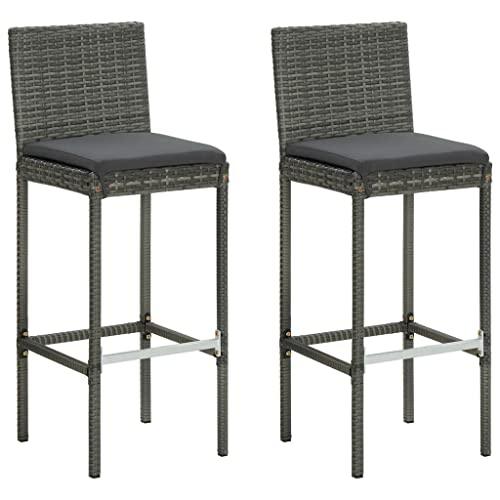 vidaXL Garden Bar Set 3 Piece with Cushions Outdoor Patio Terrace Furniture Dining Table and Chair Seat Bistro Set Poly Rattan Grey
