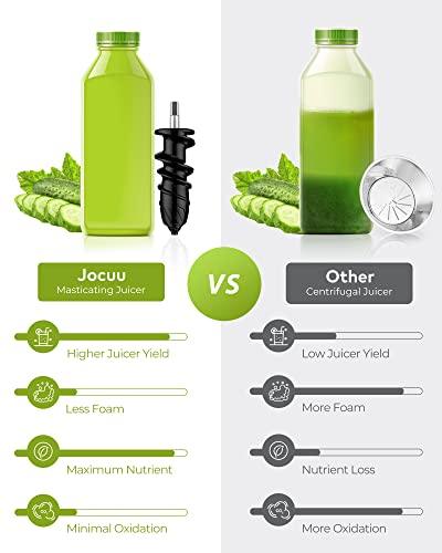 Jocuu Slow Masticating Juicer with Soft/Hard Modes Easy to Clean Quiet Motor & Reverse Function, Cold Press Juicer for Fruit & Vegetable, 90% Juice Yield, with Brush & Recipes (Gray)