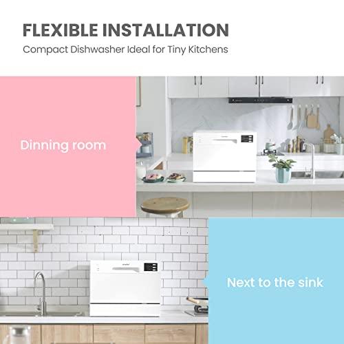 COMFEE' KWH-TD602E-W Freestanding Compact Dishwasher, LED display, 6.5 liters, White, Noise level: decibels 47