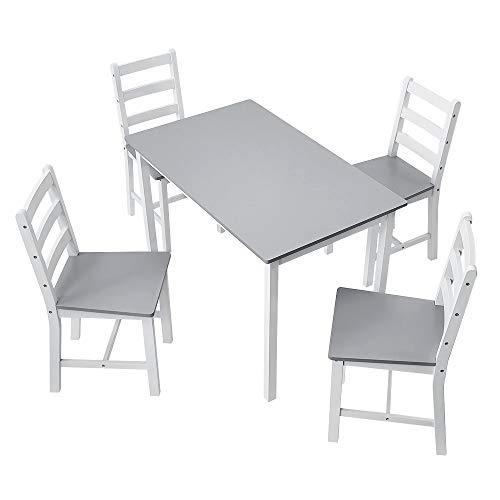 Panana Wooden Dining Table with 4 Chairs Sets Contemporary Dining Room Furniture Table Chairs Set (White and Grey)