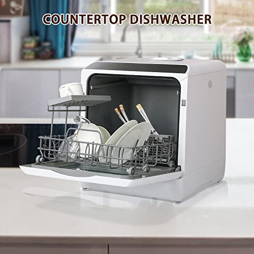 eklipt Mini Table Top Dishwasher Portable Countertop Dishwasher with 5 Programs, Built-in 5L Water Tank Dual Water Supply Modes with Touch Control, LED Display, Drying Cycle & Fruit Wash