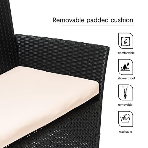 Straame 4PC Rattan Garden Furniture Set with Table, Double Seated Sofa and 2 Cushion Chairs, Outdoors Rattan Set, Weather Resistant, Comfortable Stylish Pool Side, Patio Lounger Set (Black)