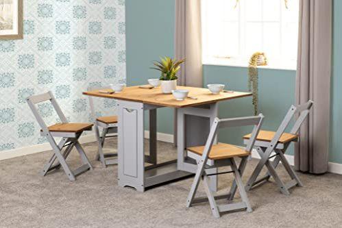 Seconique Santos Butterfly Folding Dining Set, Grey, Grey & Pine
