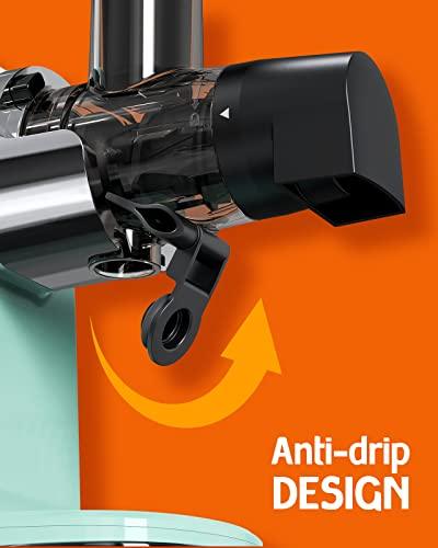 Hazel Quinn Masticating Juicer, Slow Cold Press Juicer Machines for Fruit and Vegetable, Filter-Free for Easy to Clean, 2-Speed Modes & Reverse Function, 80 RPM Quiet Motor Below 65dB, Mint Green