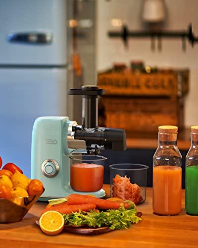 Hazel Quinn Masticating Juicer, Slow Cold Press Juicer Machines for Fruit and Vegetable, Filter-Free for Easy to Clean, 2-Speed Modes & Reverse Function, 80 RPM Quiet Motor Below 65dB, Mint Green