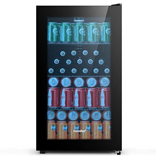 COMFEE' RCZ96BG1(E) Under Counter Beer Fridge, 93L Beverages & Drinks Fridge, LED Light, Removable Shelves, Economic Energy