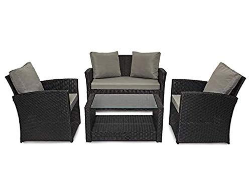 EVRE 4 Seater Rattan Garden Furniture Sofa Armchair Roma Set with Coffee Table Wicker Weave Conservatory (Black With Premium Cover)