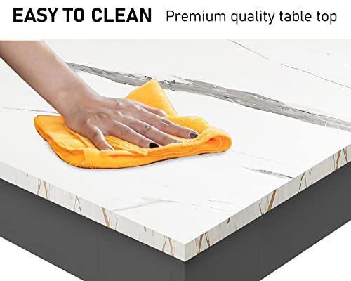 Table and Chairs Set 6, Dining Table Set, Pu Leather Dining Room Chairs and 17mm Thick Table Top 140 x 80 cm Long Wooden Dining Table Modern Design Dining Table Set For Home Kitchen Furniture