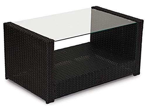 EVRE 4 Seater Rattan Garden Furniture Sofa Armchair Roma Set with Coffee Table Wicker Weave Conservatory (Black With Premium Cover)