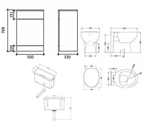 VeeBath Linx White Bathroom Furniture Combination Set with Vanity Basin Cabinet WC Toilet Unit Pan Cistern Pack (1250mm)