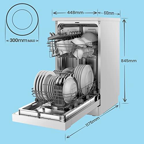 COMFEE' Slimline Freestanding Dishwasher FD934B-W with 9 place settings, Cloud Wash, Delay Start, Half Load Function, Flexible Racks - White