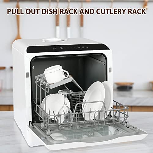 eklipt Mini Table Top Dishwasher Portable Countertop Dishwasher with 5 Programs, Built-in 5L Water Tank Dual Water Supply Modes with Touch Control, LED Display, Drying Cycle & Fruit Wash