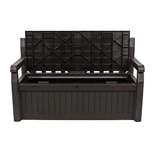 GARDEN BENCH + UNDER STORAGE KETER 140CM RESIN PATIO FURNITURE 265L LOCKABLE