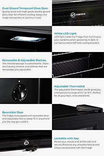 Subcold Super35 LED - Mini Fridge | 35L Glass Door Beer, Wine & Drinks Fridge | LED Light + Lock and Key | Energy Efficient (Black)