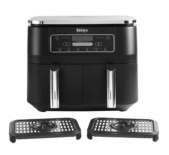 Ninja Foodi Dual Zone Digital Air Fryer, 2 Drawers, 7.6L, 6-in-1, Uses No Oil, Air Fry, Max Crisp, Roast, Bake, Reheat, Dehydrate, Cooks 4-6 Portions, Non-Stick, Dishwasher Safe Baskets, Black AF300UK