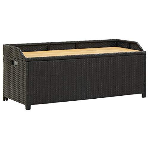 vidaXL Garden Storage Bench Poly Rattan Outdoor Cabinet Multi Box Garden Patio Bench Cushion Storage Box Chest Container 120cm Black