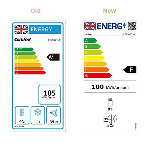 COMFEE' RCZ96BG1(E) Under Counter Beer Fridge, 93L Beverages & Drinks Fridge, LED Light, Removable Shelves, Economic Energy