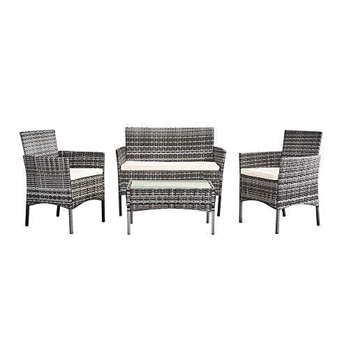 Panana Rattan Garden Furniture 4 Piece Set Table Sofa Chair Patio Outdoor Conservatory Indoor Mixed Grey