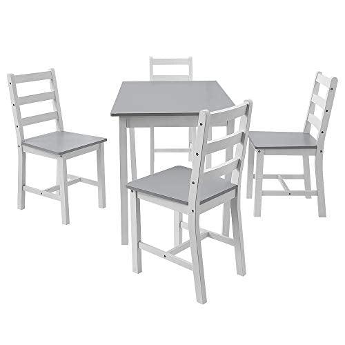 Panana Wooden Dining Table with 4 Chairs Sets Contemporary Dining Room Furniture Table Chairs Set (White and Grey)
