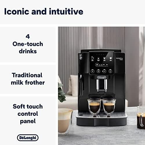 De'Longhi Magnifica Start ECAM222.20.B, Automatic Coffee Machine with Milk Nozzle, Bean to Cup Espresso Machine with 4 One-Touch Recipes, Soft-Touch Control Panel, 1450W, Black