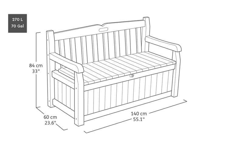 GARDEN BENCH + UNDER STORAGE KETER 140CM RESIN PATIO FURNITURE 265L LOCKABLE