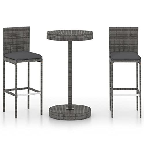 vidaXL Garden Bar Set 3 Piece with Cushions Outdoor Patio Terrace Furniture Dining Table and Chair Seat Bistro Set Poly Rattan Grey