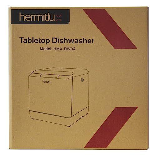 Hermitlux Mini Table Top Dishwasher, Countertop Dishwasher with 6 Programmes, 4 Place Settings, 5L Built-in Water Tank, Touch Control, Baby Care & Fruit Wash - White