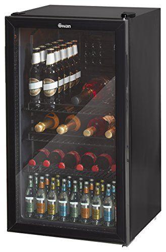 Swan 80L Glass Fronted Undercounter Freestanding Beverage/Drinks Fridge for Wine, Drinks & Snacks, 85W, SR12030BN, Black