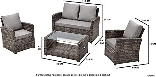 EVRE 4 Seater Rattan Garden Furniture Sofa Armchair Roma Set with Coffee Table Wicker Weave Conservatory (Black With Premium Cover)