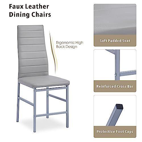 paonne Glass Dining Table Chair Set 4, 5Pcs Dining Room Set 4, Glass Rectangular Table with PU Leather Chairs Modern Home Kitchen Furniture Set (211 Table with 8514 Gray)