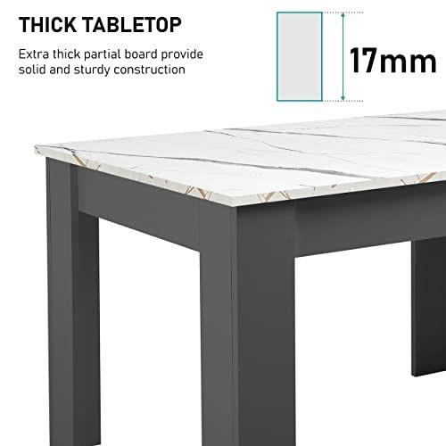Table and Chairs Set 6, Dining Table Set, Pu Leather Dining Room Chairs and 17mm Thick Table Top 140 x 80 cm Long Wooden Dining Table Modern Design Dining Table Set For Home Kitchen Furniture