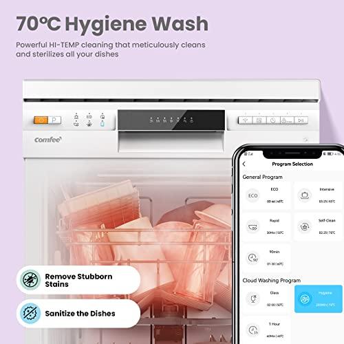 COMFEE' Slimline Freestanding Dishwasher FD934B-W with 9 place settings, Cloud Wash, Delay Start, Half Load Function, Flexible Racks - White
