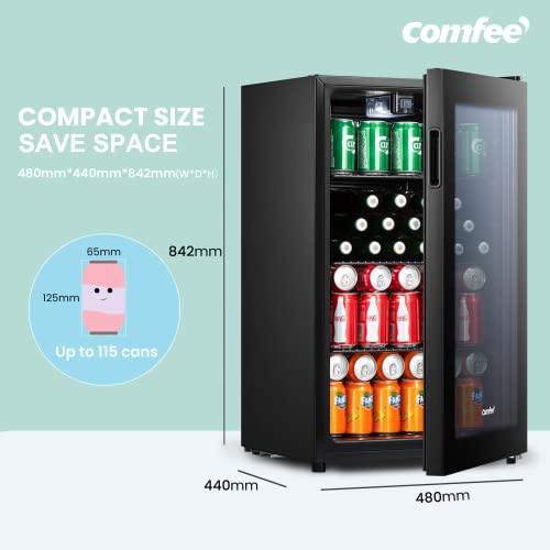 COMFEE' RCZ96BG1(E) Under Counter Beer Fridge, 93L Beverages & Drinks Fridge, LED Light, Removable Shelves, Economic Energy