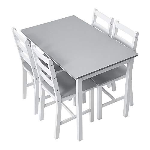 Panana Wooden Dining Table with 4 Chairs Sets Contemporary Dining Room Furniture Table Chairs Set (White and Grey)