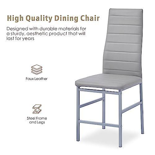 paonne Glass Dining Table Chair Set 4, 5Pcs Dining Room Set 4, Glass Rectangular Table with PU Leather Chairs Modern Home Kitchen Furniture Set (211 Table with 8514 Gray)