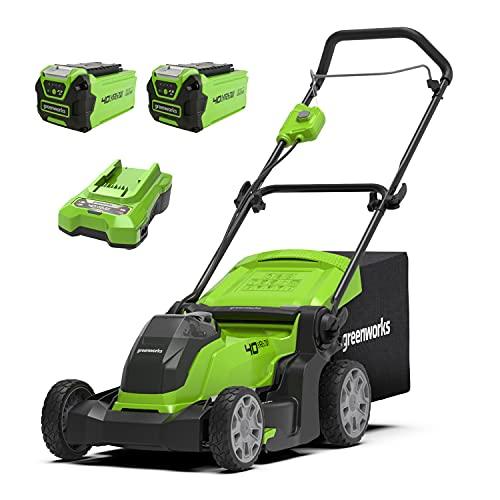 Greenworks G40LM41K2X Cordless Lawnmower for Lawns up to 500m², 41cm Cutting Width, 50L Bag, Two of 40V 2Ah Batteries & One Charger, 3 Year Guarantee