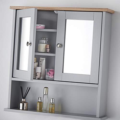 CARME Atlanta 3 Piece Set Bathroom Furniture Free Standing Under Sink Storage Wall Mounted Medicine Cabinet with Mirror Modern Toilet Paper Holder Grey