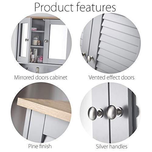 CARME Atlanta 3 Piece Set Bathroom Furniture Free Standing Under Sink Storage Wall Mounted Medicine Cabinet with Mirror Modern Toilet Paper Holder Grey