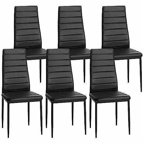 Blisswood Dining Table Set, Dining Table And Chair Set 6, Pu Leather Dining Room Chairs and 17mm Thick Table Top 140 x 80 cm Long Wooden Dining Table Modern Design Dining Table Set