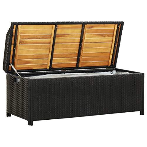 vidaXL Garden Storage Bench Poly Rattan Outdoor Cabinet Multi Box Garden Patio Bench Cushion Storage Box Chest Container 120cm Black